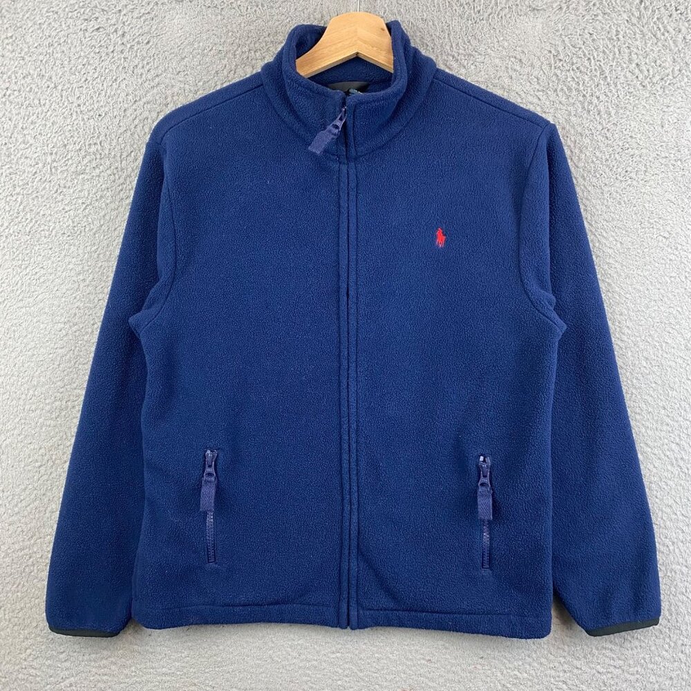 Vintage Polo Ralph Lauren Jacket Boys M(10/12) Blue Fleece Full Zip‎